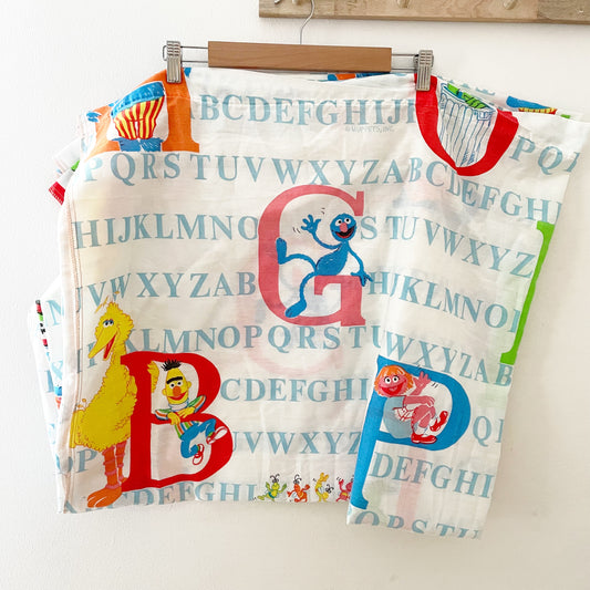 Sesame Street Alphabet Flat Sheet - Yellow Clover Vintage Kids Clothes