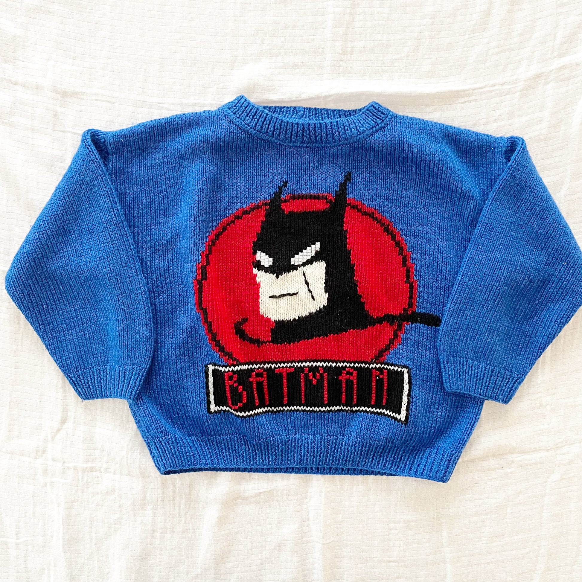 Vintage Handknit Batman Kids Sweater