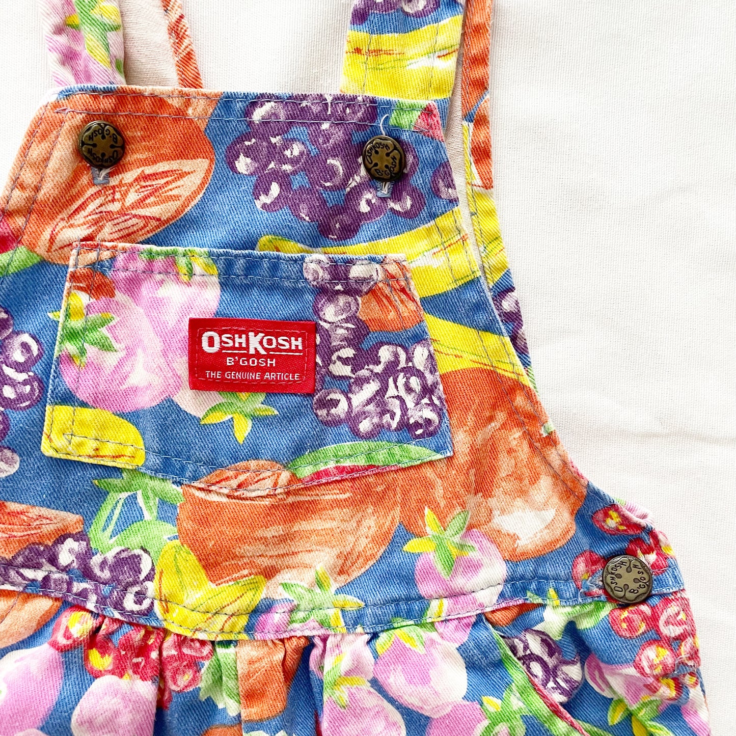 OshKosh Bright Fruit Print Shortalls - Yellow Clover Vintage Kids Clothes