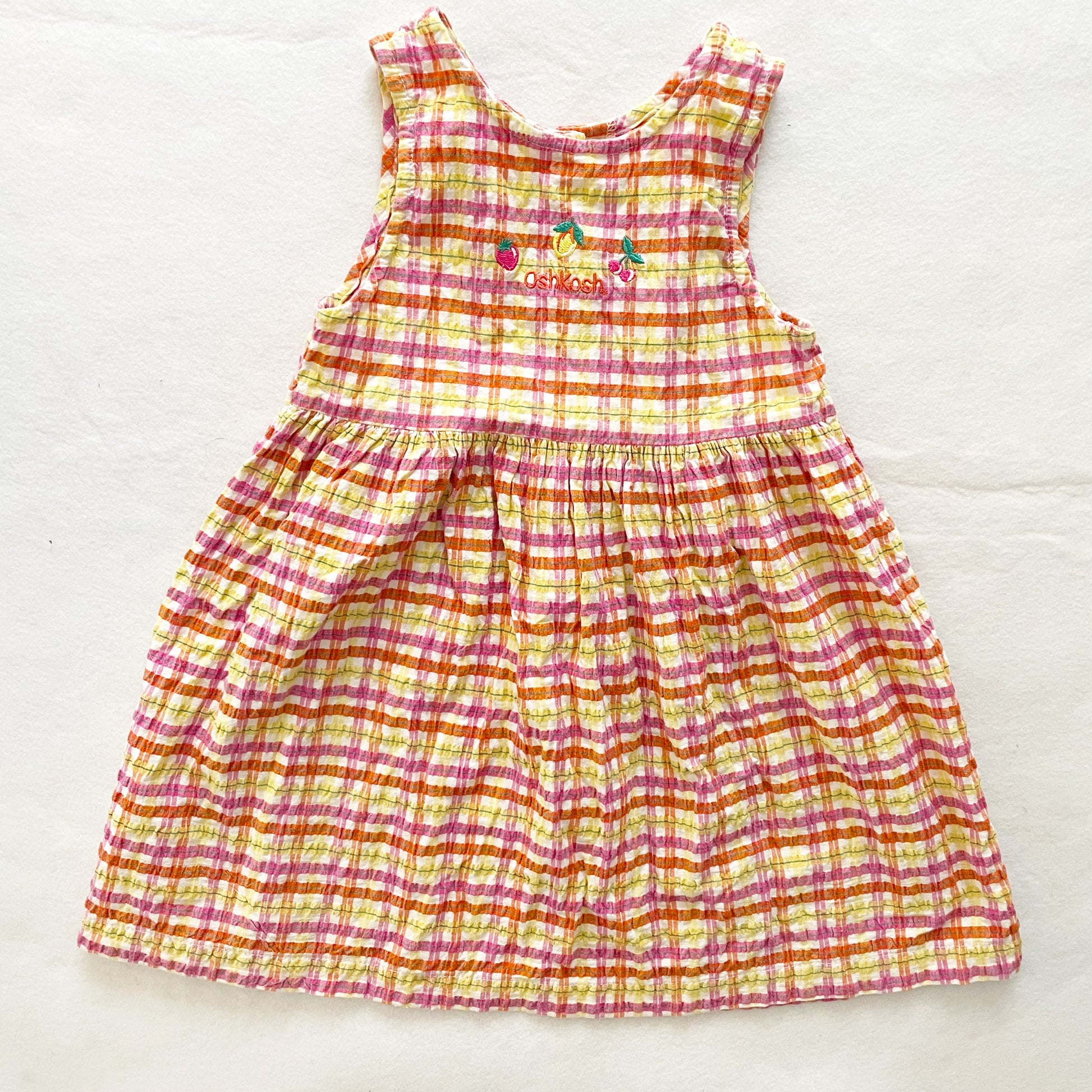 OshKosh Seersucker Fruit Embroidered Dress - Yellow Clover Vintage Kids Clothes