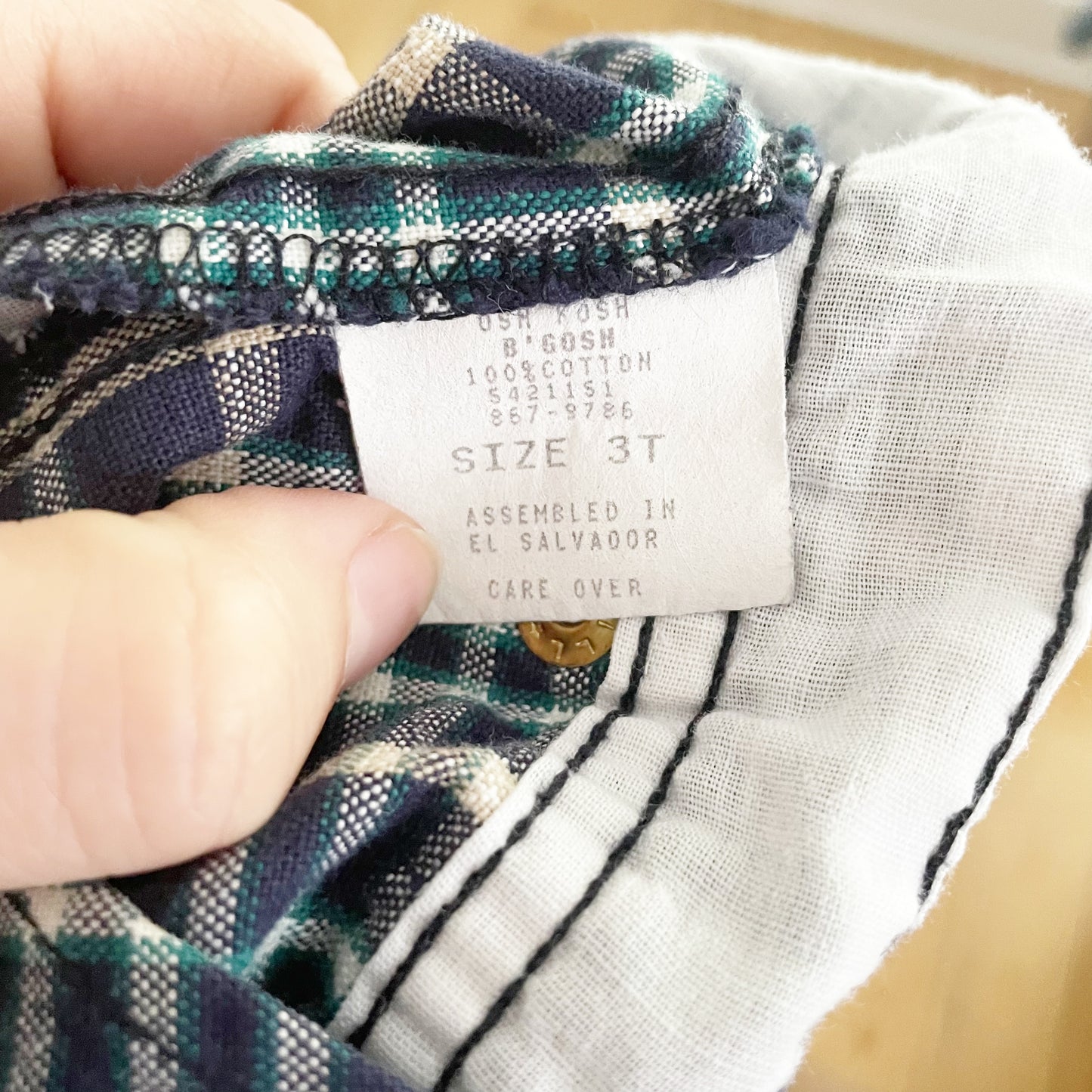 OshKosh Blue and Green Plaid Overalls - Yellow Clover Vintage Kids Clothes