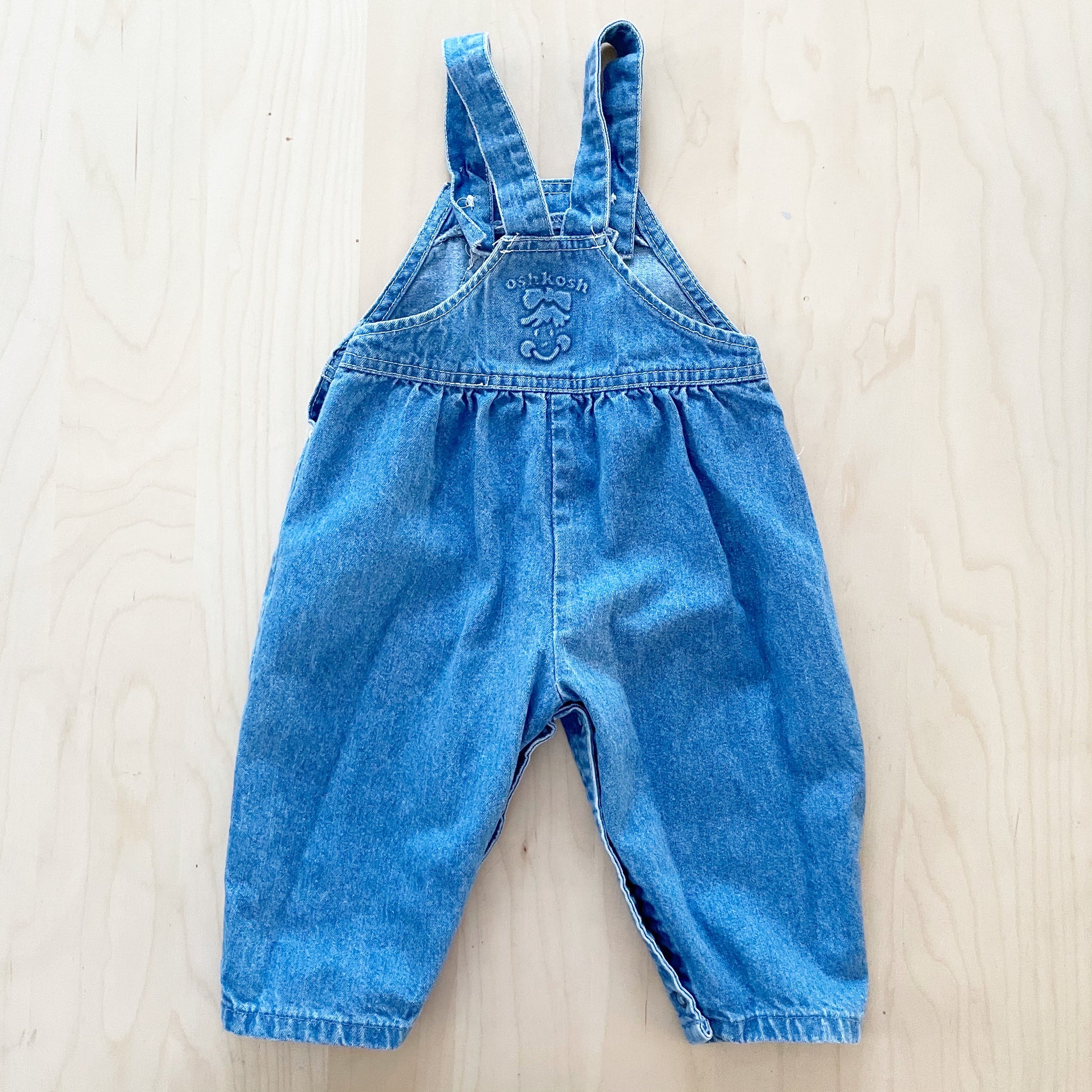 Vintage OshKosh Medium-Light Wash Bubble Overalls - Yellow Clover Vintage Kids Clothes
