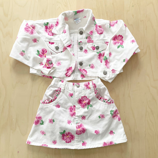OshKosh Hibiscus Flower Cropped Jacket + Skirt - Yellow Clover Vintage Kids Clothes
