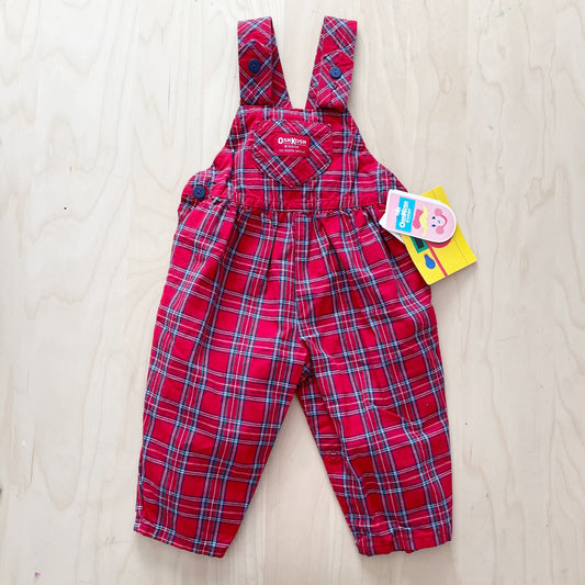 OshKosh Red Plaid Bow Back Overalls
