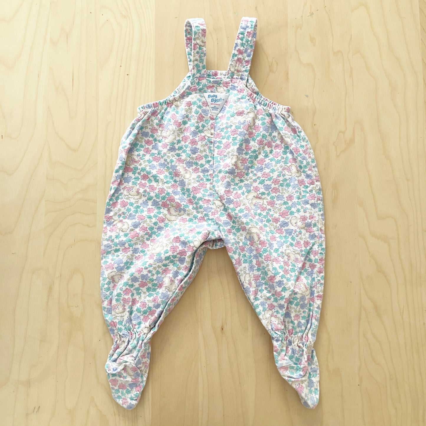 Vintage Baby B’gosh Kitty + Leaves Footed Overalls - Yellow Clover Vintage Kids Clothes