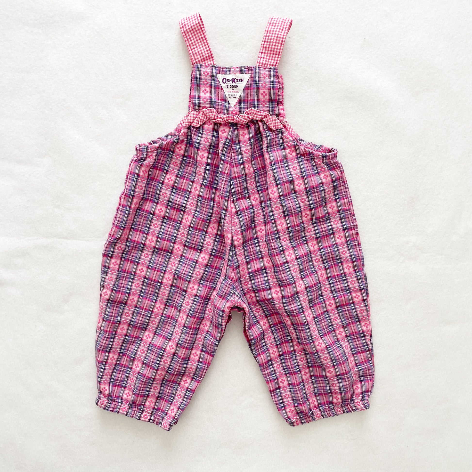 OshKosh Pink Plaid Overalls - Yellow Clover Vintage Kids Clothes