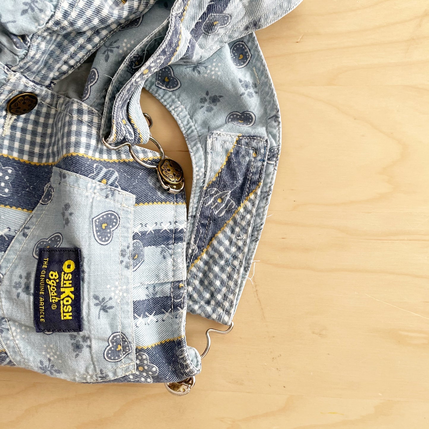 OshKosh Blue Print Overall Skirtall - Yellow Clover Vintage Kids Clothes