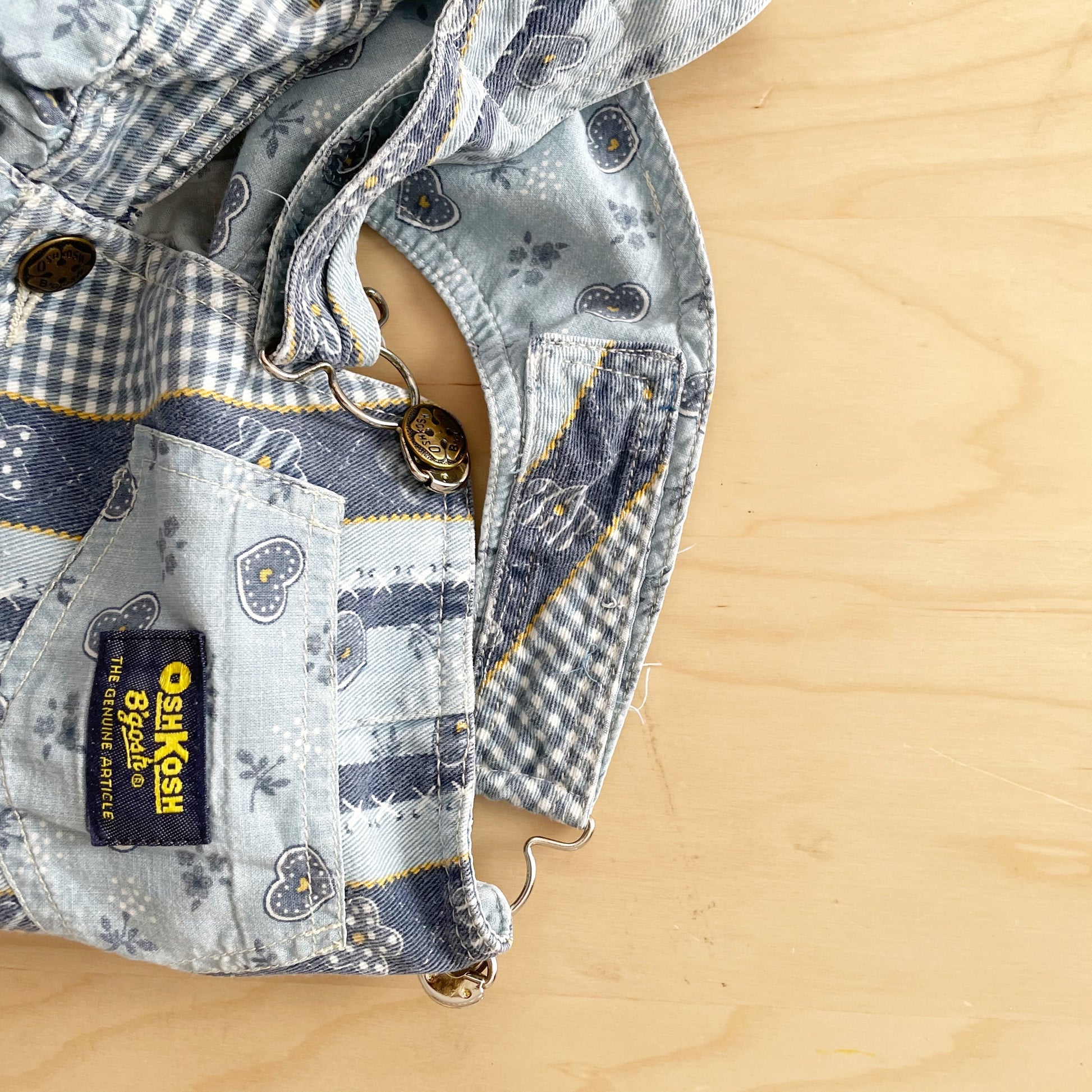 OshKosh Blue Print Overall Skirtall - Yellow Clover Vintage Kids Clothes