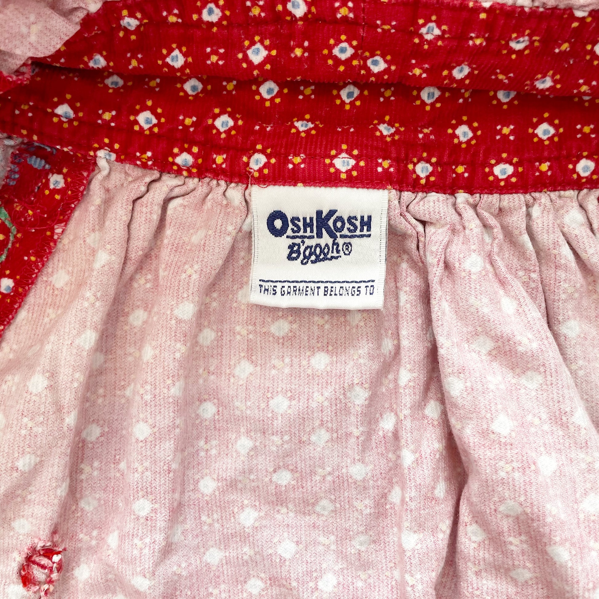 OshKosh Red Patterned Cord Skirtall - Yellow Clover Vintage Kids Clothes