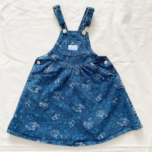 OshKosh Dark Denim Floral Printed Skirtall - Yellow Clover Vintage Kids Clothes