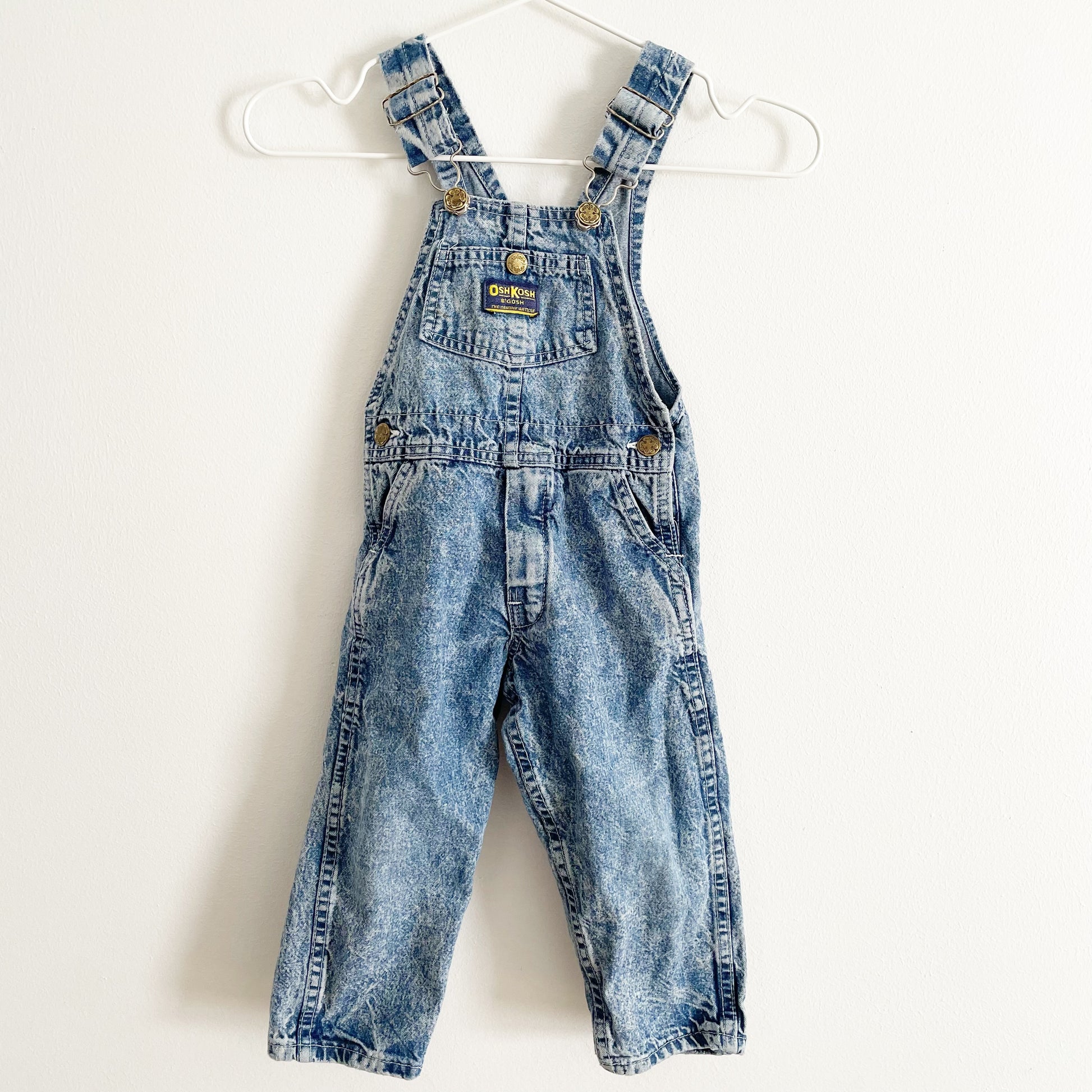 Vintage OshKosh Classic Cut Acid Wash Pocket Kids Overalls