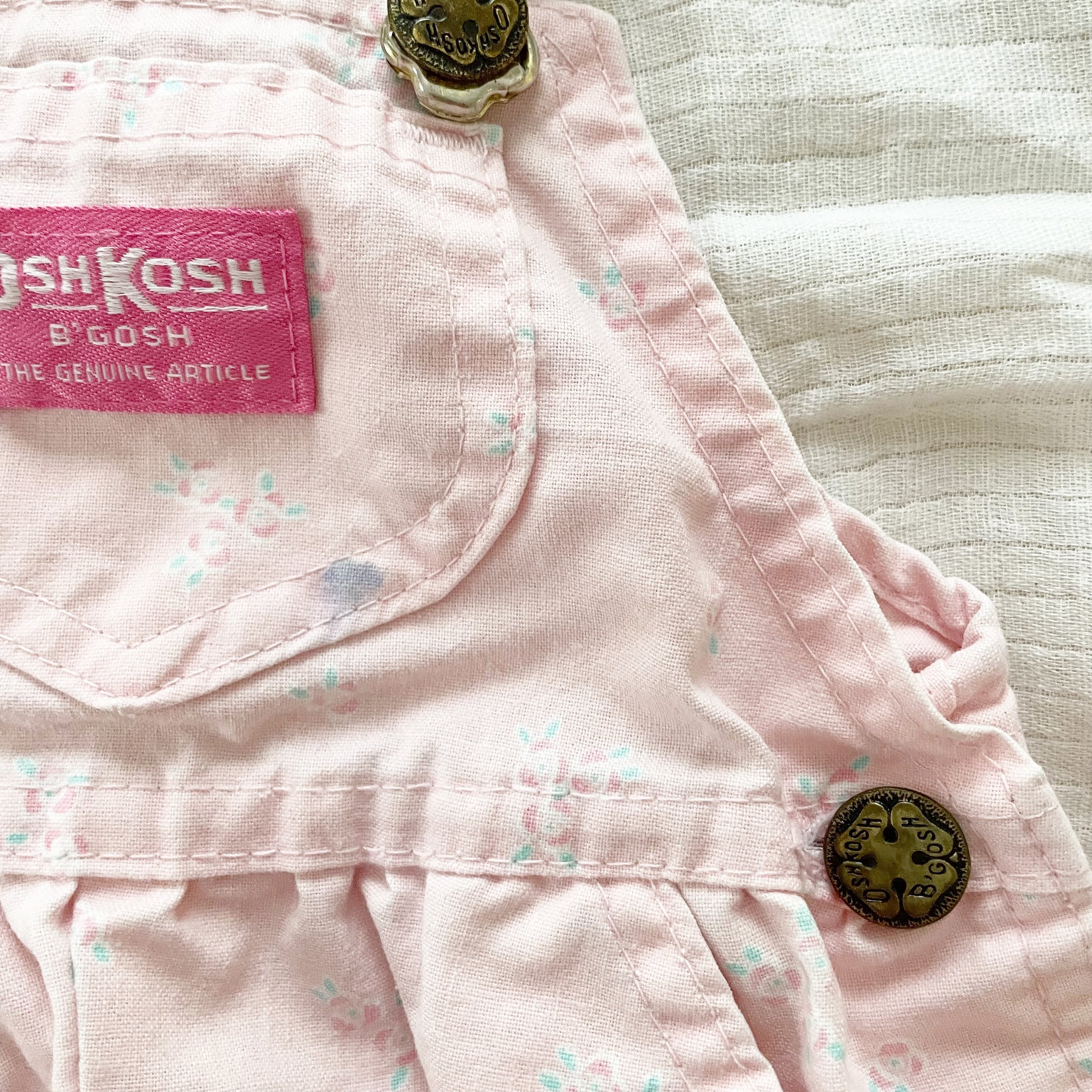 OshKosh Pink Floral Keyhole Back Shortalls - Yellow Clover Vintage Kids Clothes