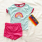 Vintage Mint/Pink Rainbow Toddler Appliqué Set