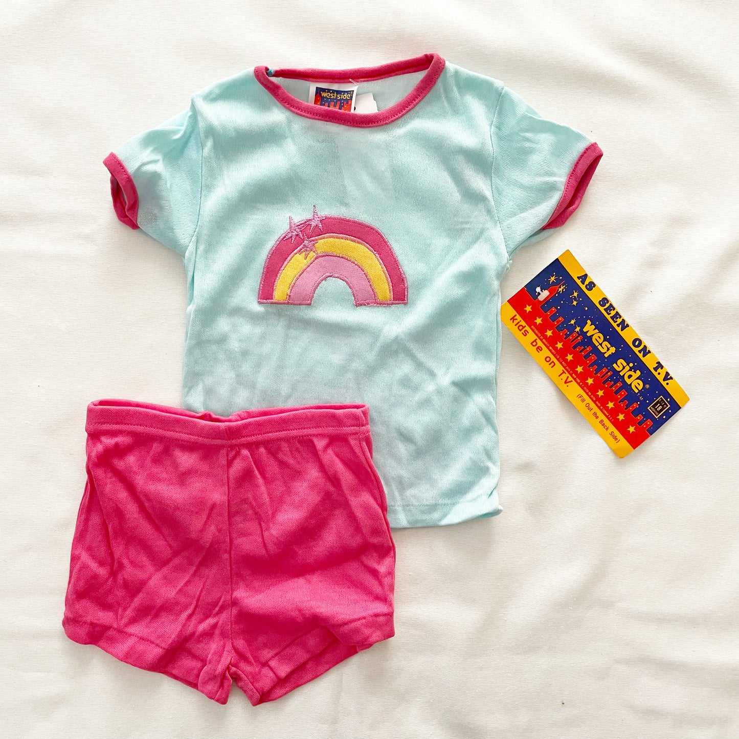 Vintage Mint/Pink Rainbow Toddler Appliqué Set