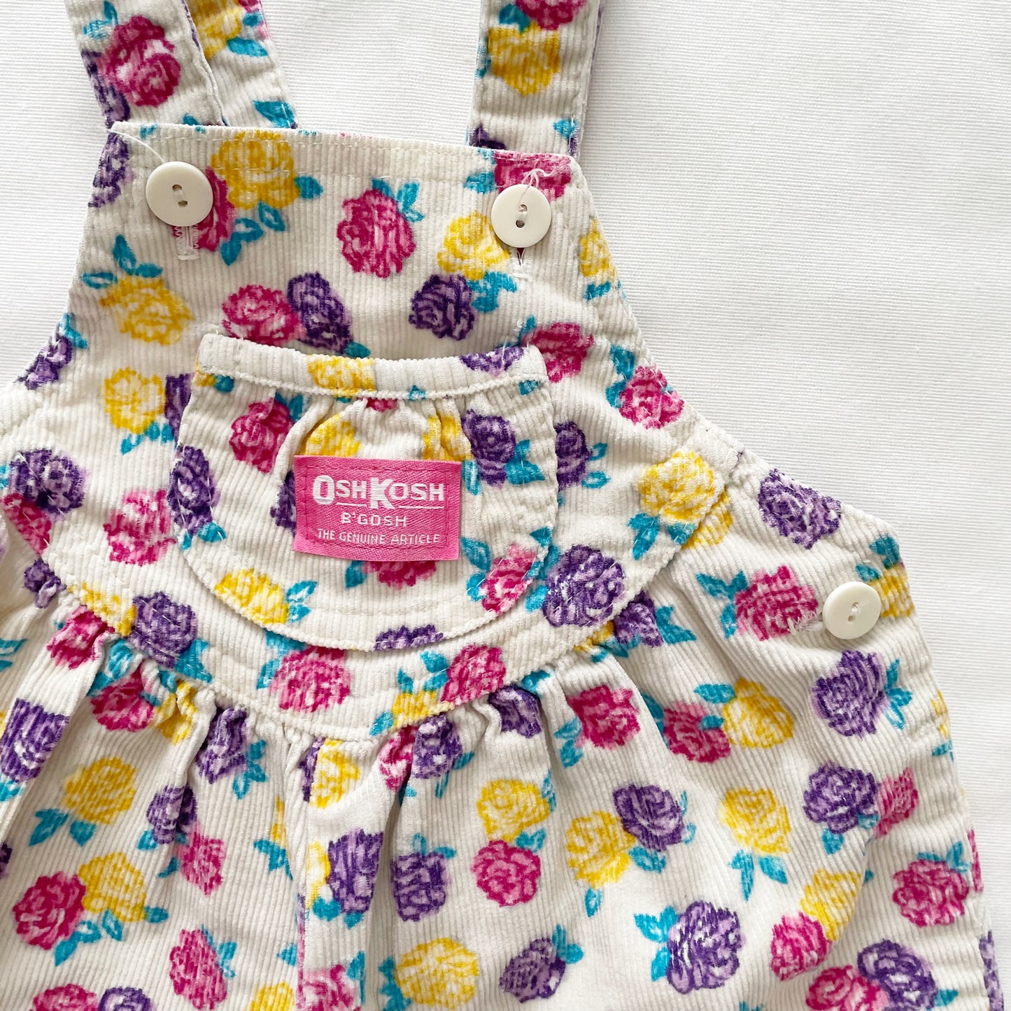 OshKosh Multicolored Rose Print Fine Cord Overalls