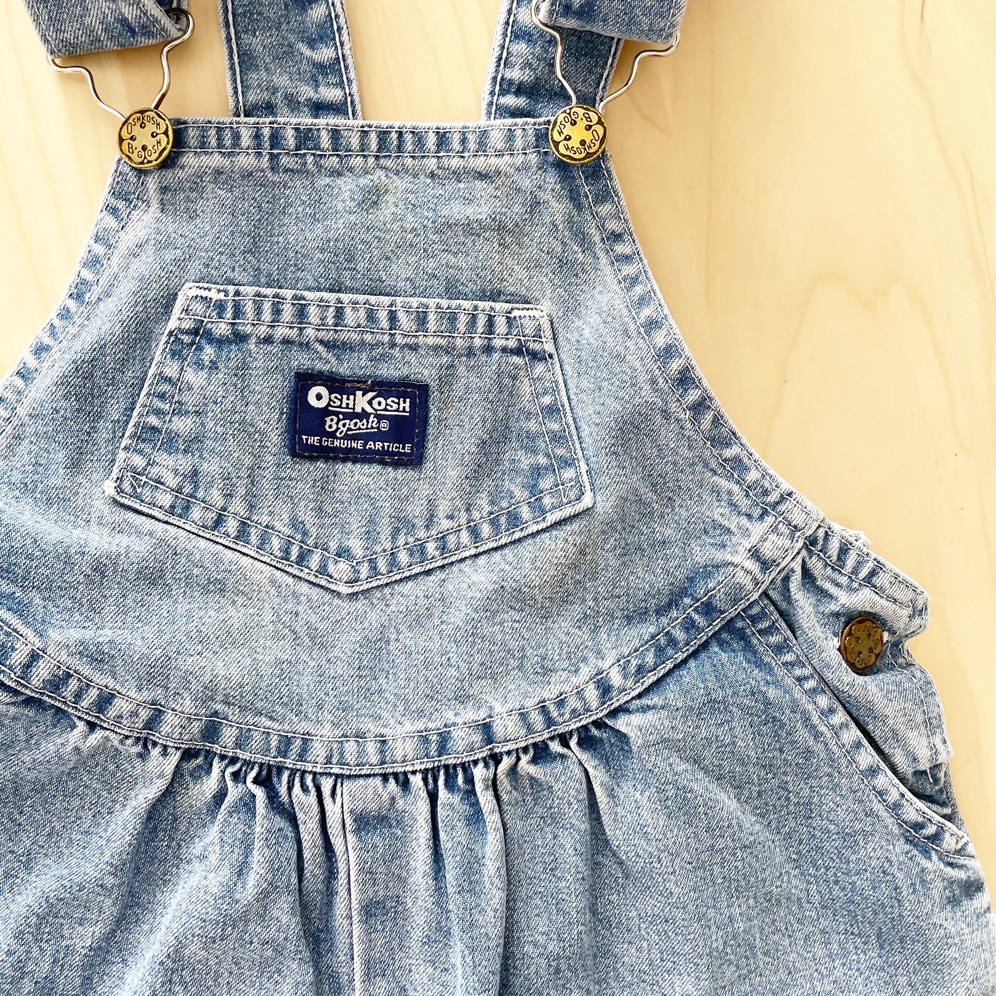 OshKosh Scoop Cut Lighter Wash Overalls - Yellow Clover Vintage Kids Clothes