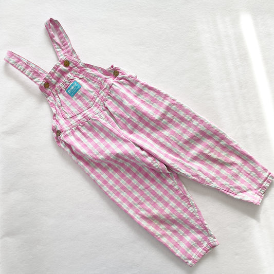 OshKosh Pink Textured Plaid Overalls - Yellow Clover Vintage Kids Clothes