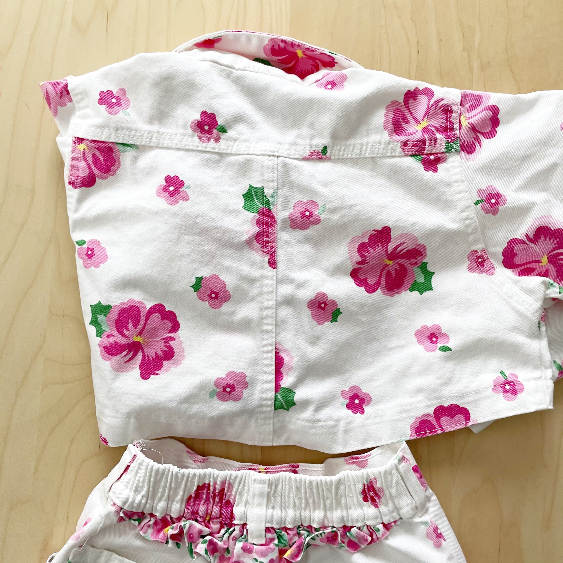 OshKosh Hibiscus Flower Cropped Jacket + Skirt - Yellow Clover Vintage Kids Clothes