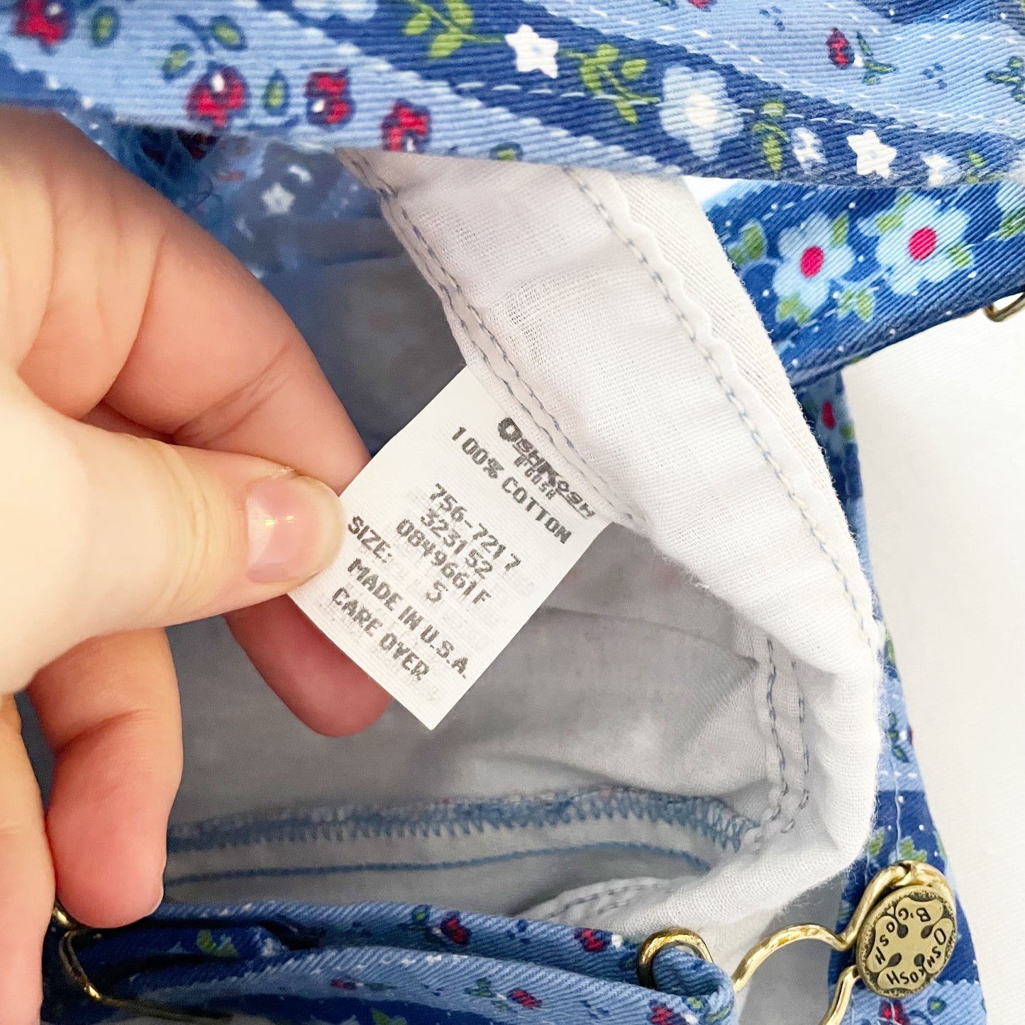 OshKosh Blue Striped Floral Print Shortalls - Yellow Clover Vintage Kids Clothes