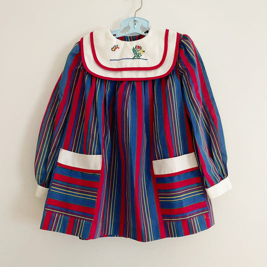 JC Penney Striped Embroidered Collar Dress - Yellow Clover Vintage Kids Clothes