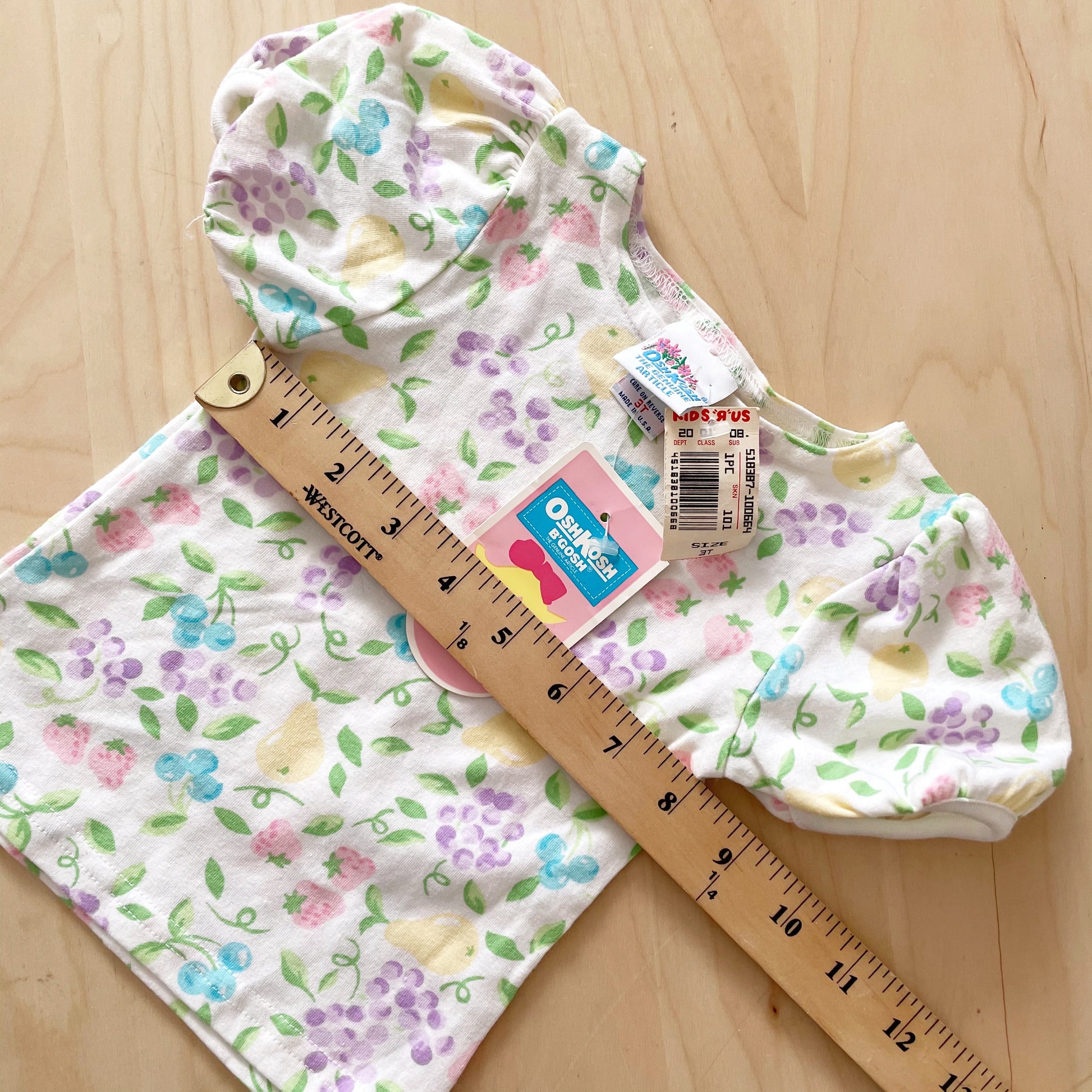 New Old Stock OshKosh Fruit Floral Cap Sleeve Tee - Yellow Clover Vintage Kids Clothes