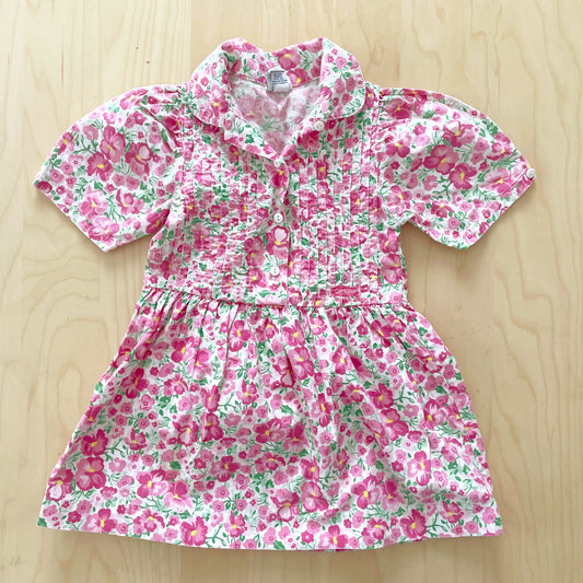 OshKosh Pink Floral Button Front Dress - Yellow Clover Vintage Kids Clothes