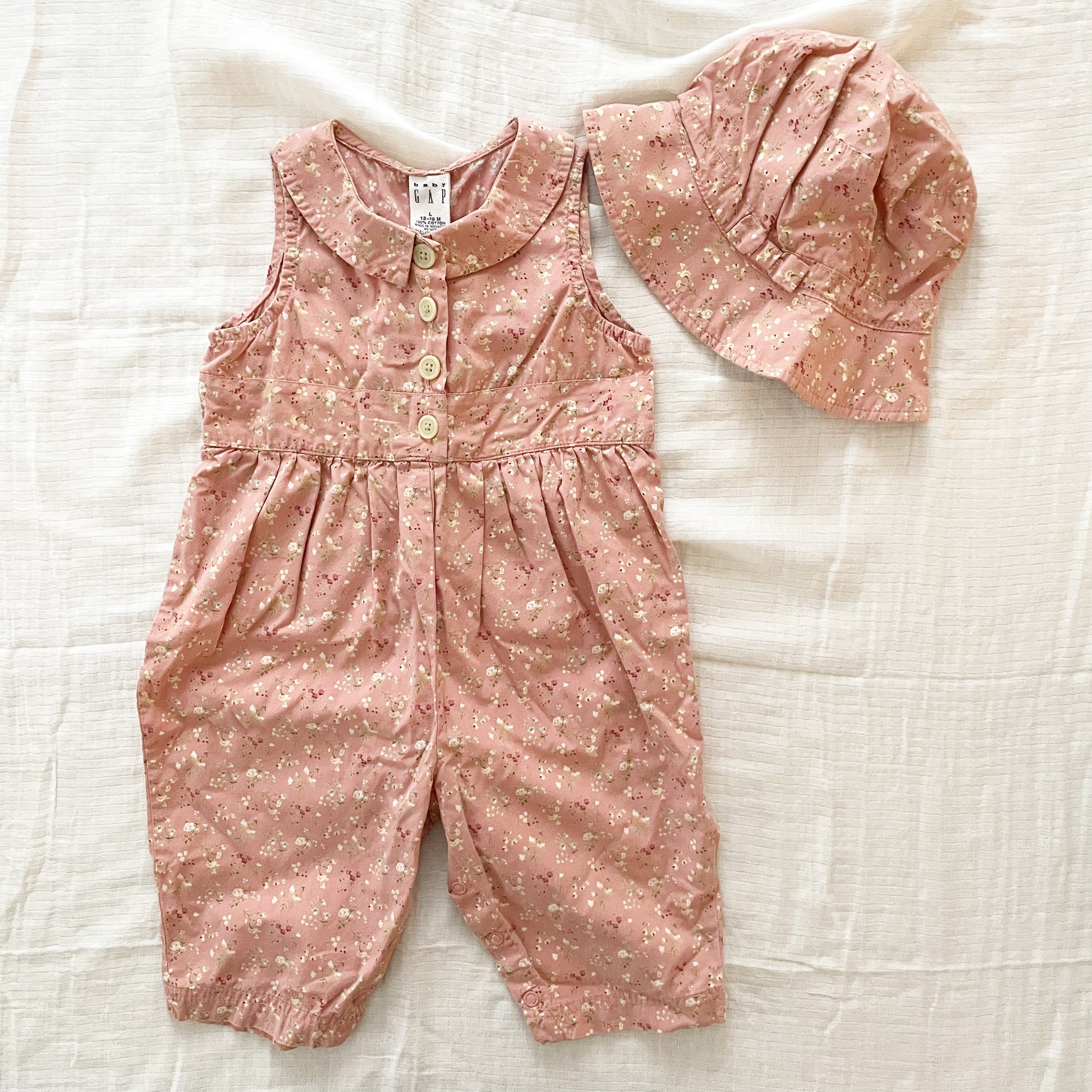 Vintage Baby Gap Floral Romper + Hat Set