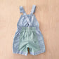OshKosh Chambray Green Stripe Shortalls - Yellow Clover Vintage Kids Clothes