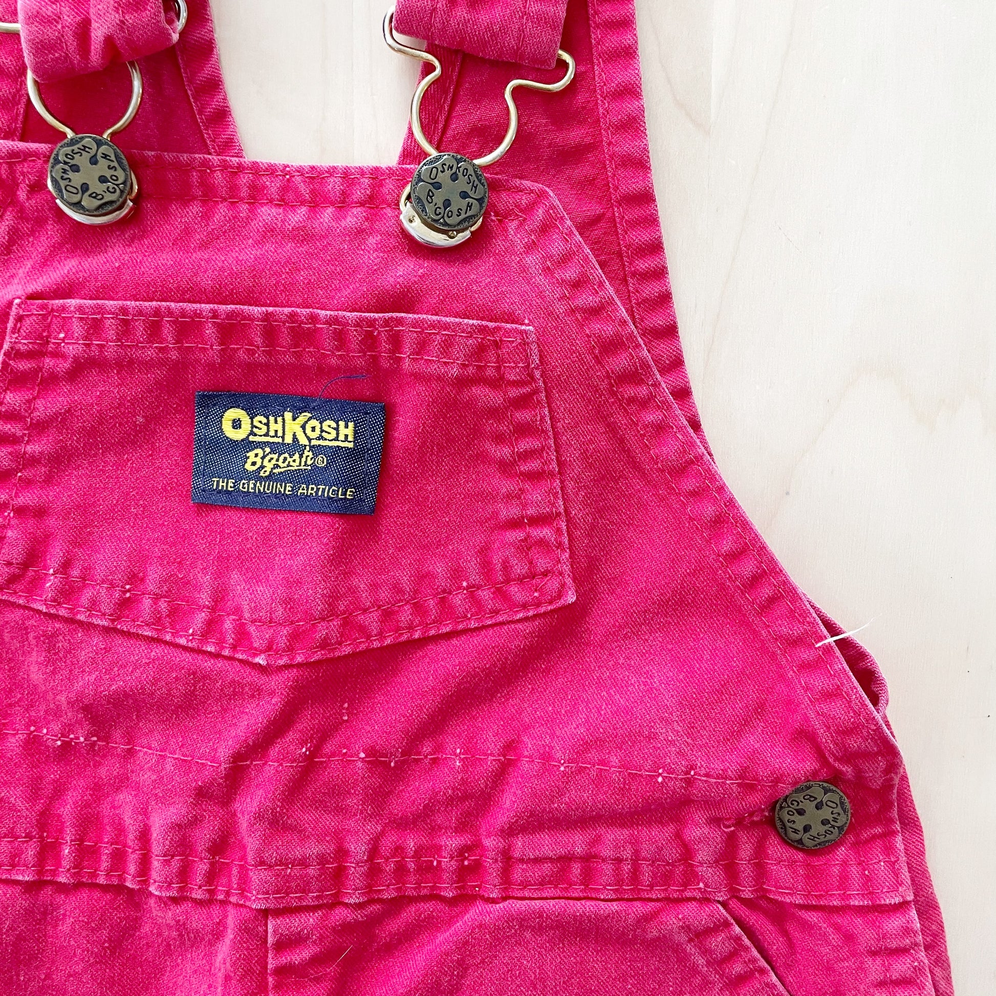OshKosh Red Shortall Overalls - Yellow Clover Vintage Kids Clothes