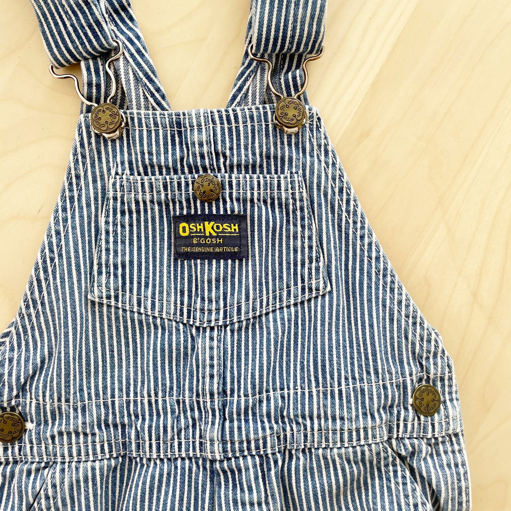 OshKosh Classic Hickory Stripe Overalls - Yellow Clover Vintage Kids Clothes