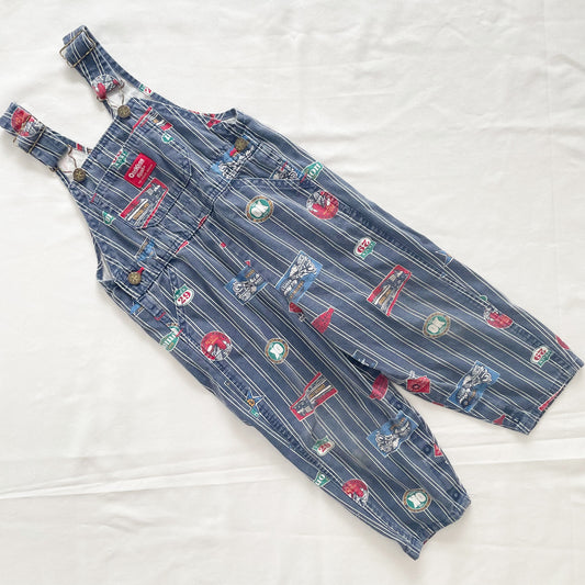 OshKosh Striped Railroad Theme Overalls - Yellow Clover Vintage Kids Clothes