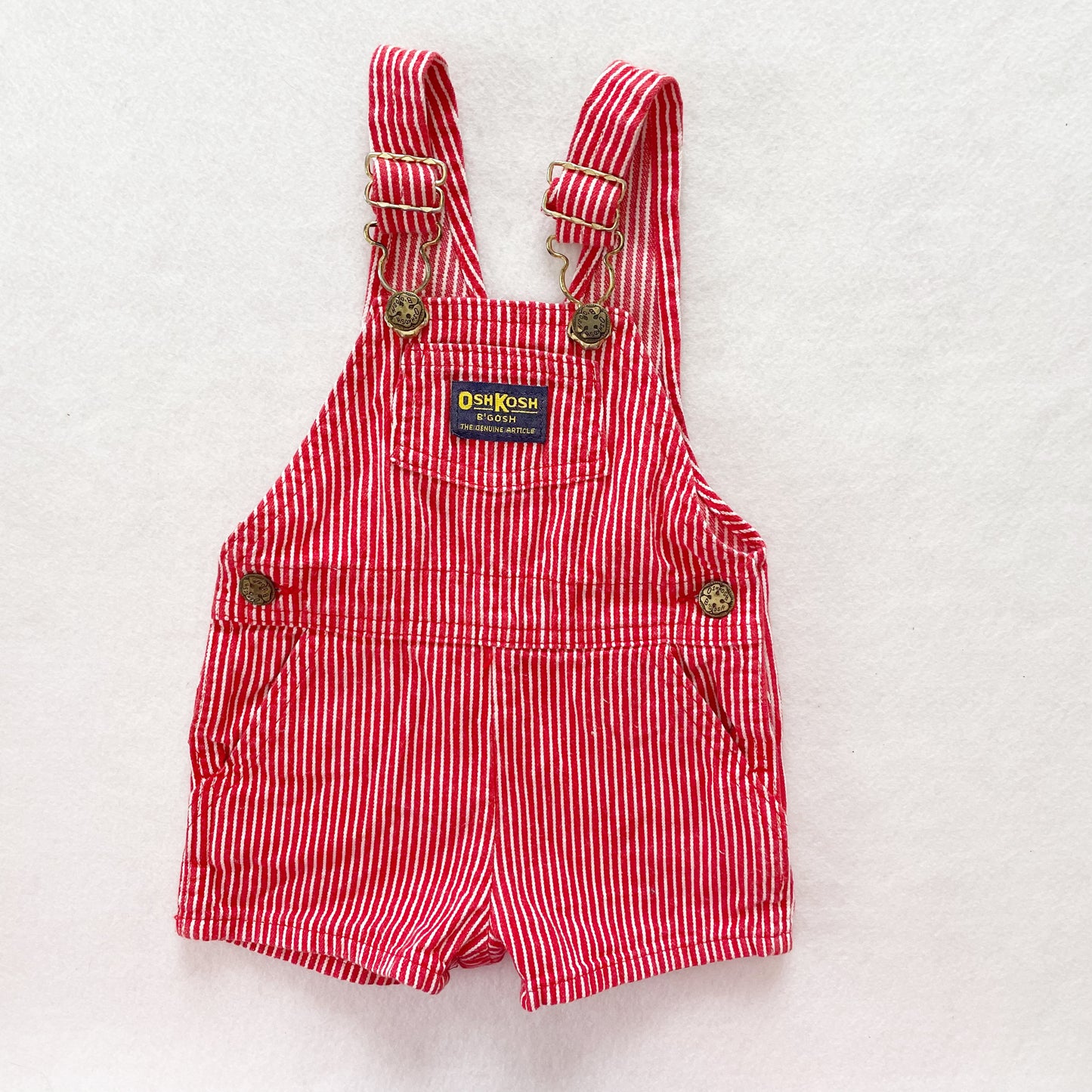 OshKosh Red Hickory Stripe Shortalls - Yellow Clover Vintage Kids Clothes