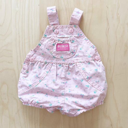 Vintage OshKosh Pink Floral Bubble Romper Overalls - Yellow Clover Vintage Kids Clothes