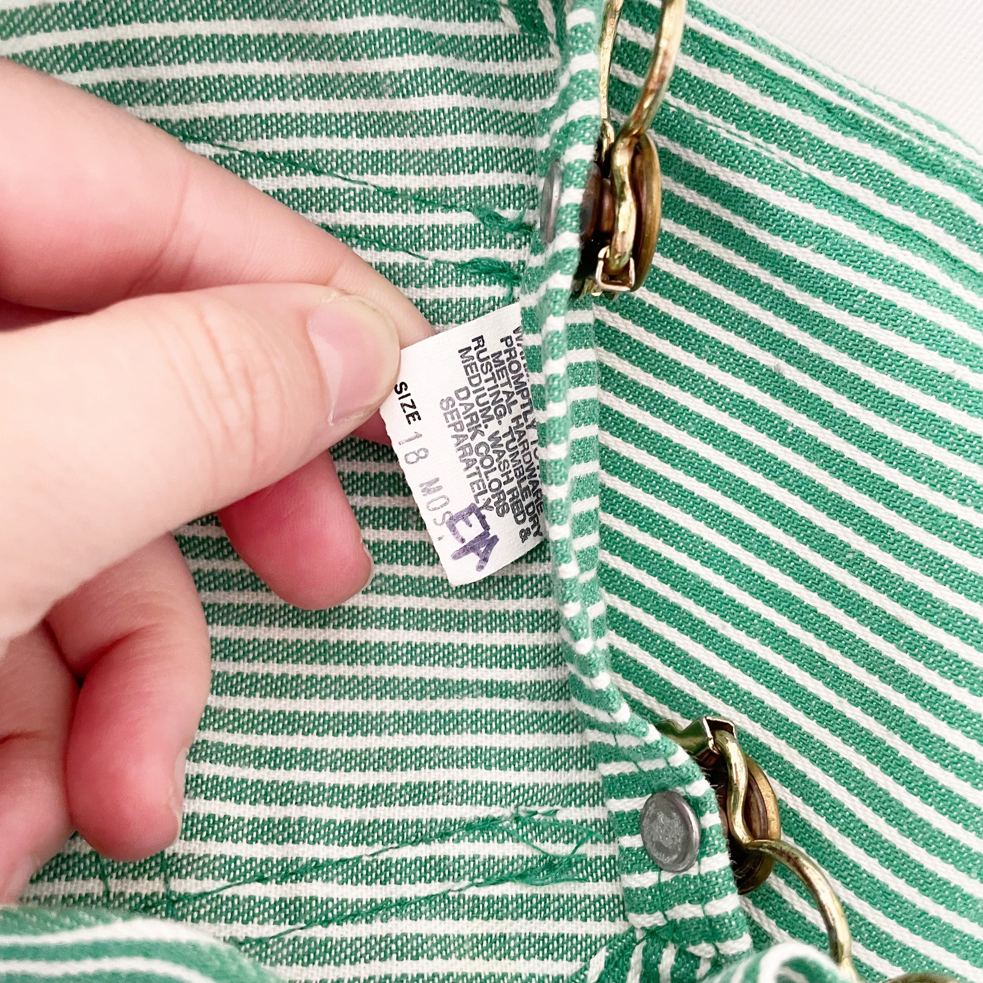 OshKosh Green Hickory Stripe Overalls - Yellow Clover Vintage Kids Clothes