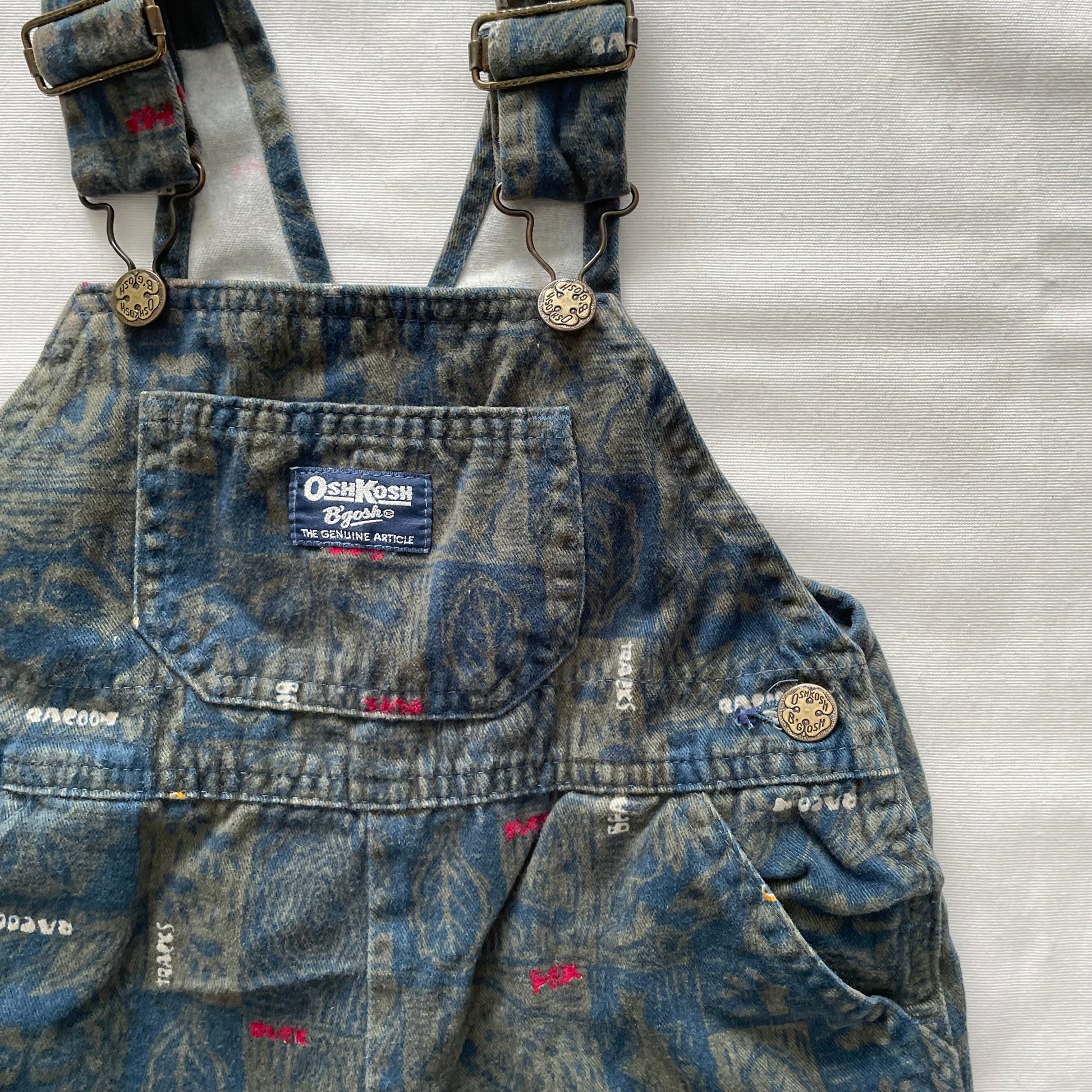 OshKosh Geo Outdoors Print Shortalls - Yellow Clover Vintage Kids Clothes