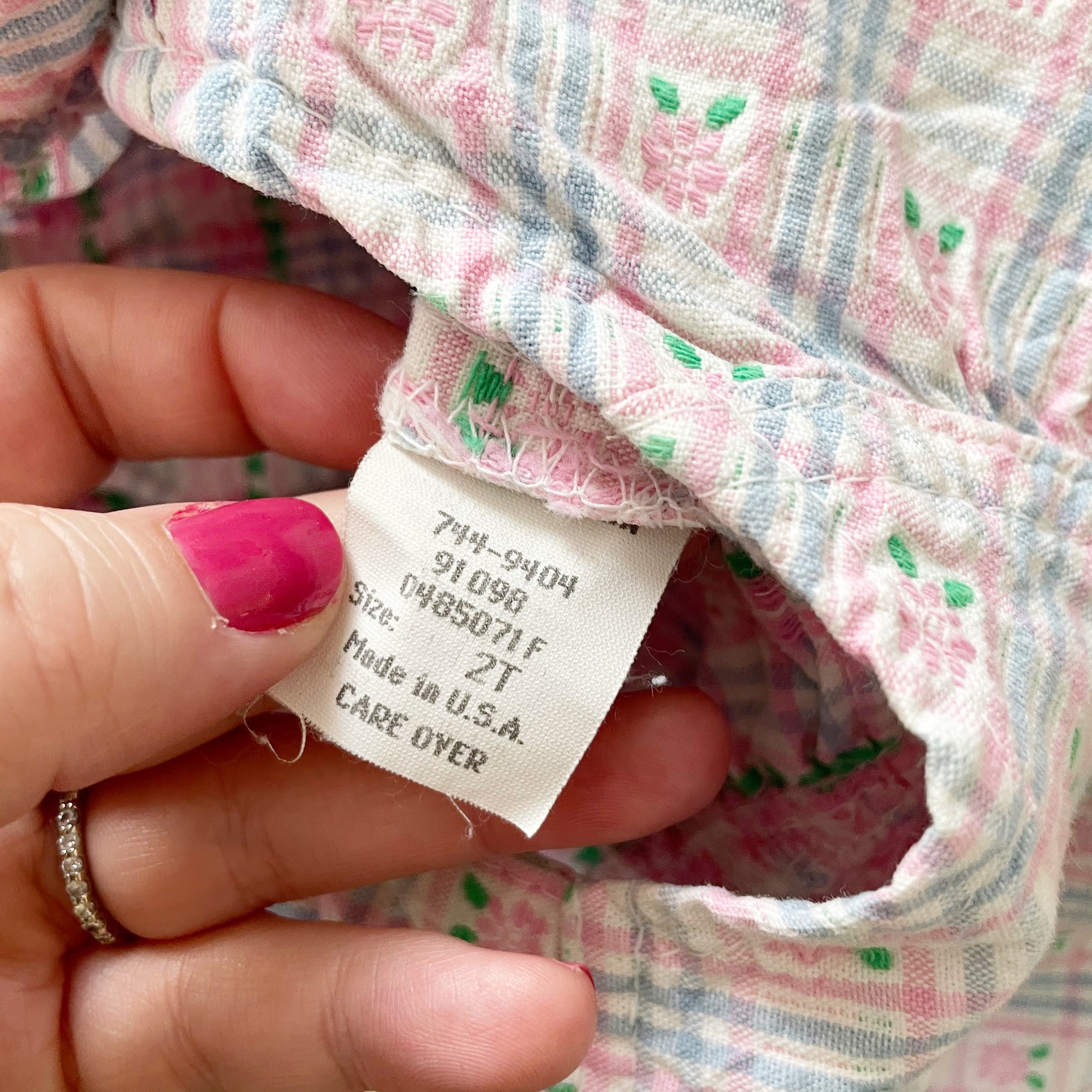 OshKosh Pink and Blue Floral Print Shortalls - Yellow Clover Vintage Kids Clothes