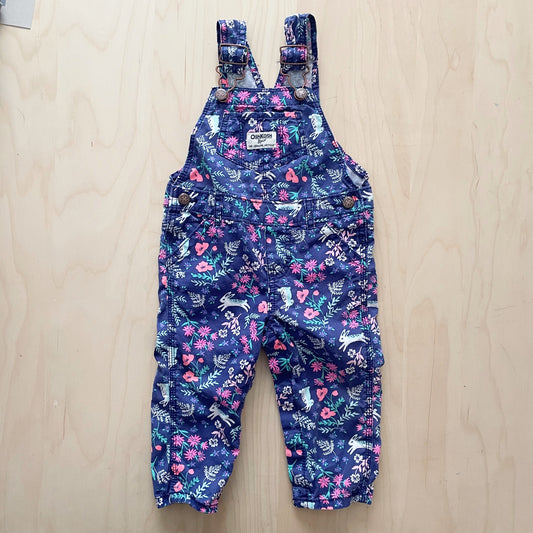 OshKosh Bunny Floral Print Overalls - Yellow Clover Vintage Kids Clothes