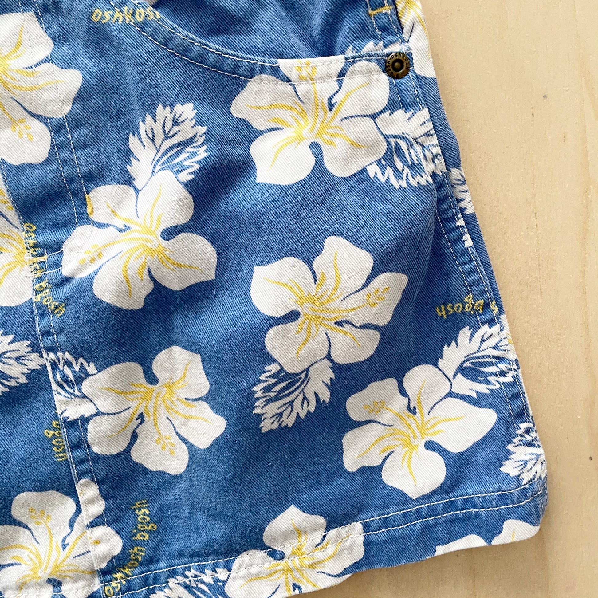 OshKosh Tropical Flower Blue Skirtall - Yellow Clover Vintage Kids Clothes
