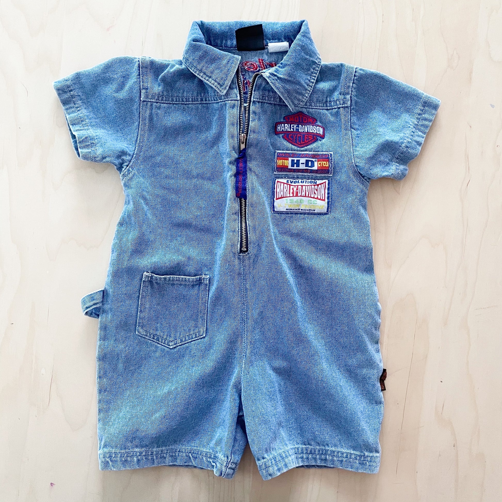 Vintage Harley Davidson Denim Zip Toddler Romper
