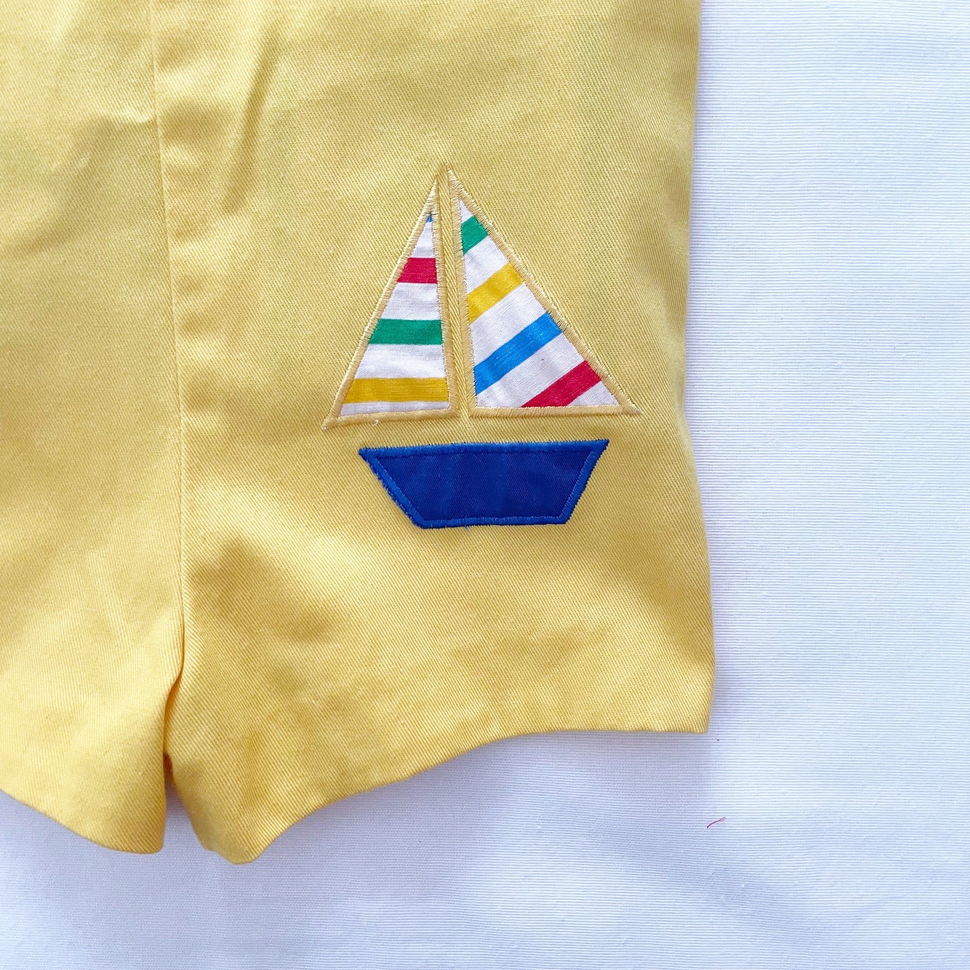 Bryan Stripe Sailboat Romper Set • 3T (?) - Yellow Clover Vintage Kids Clothes