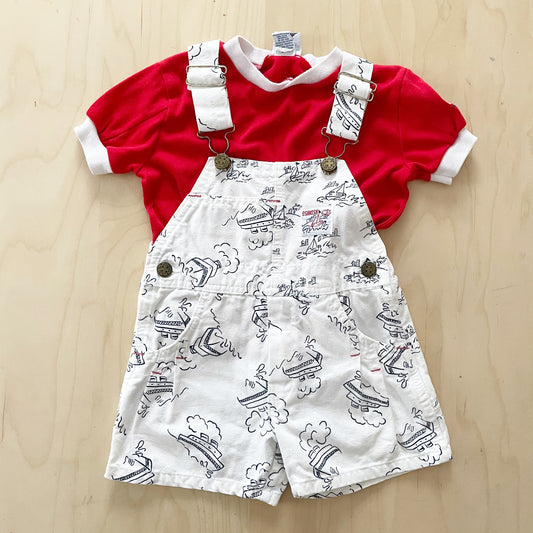 OshKosh Sailboat Print Shortalls Set - Yellow Clover Vintage Kids Clothes