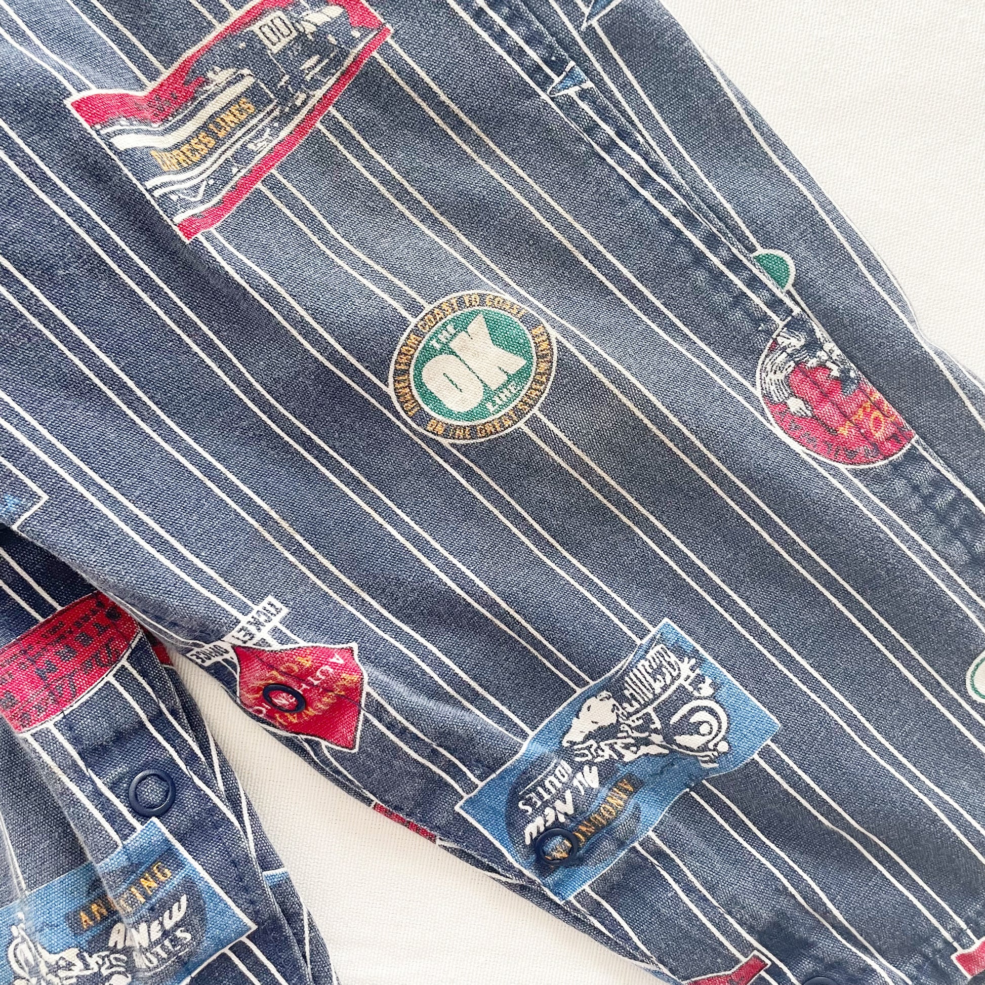 OshKosh Striped Railroad Theme Overalls - Yellow Clover Vintage Kids Clothes