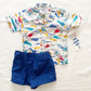 Vintage Kids Beach Print Button Up Shirt Set