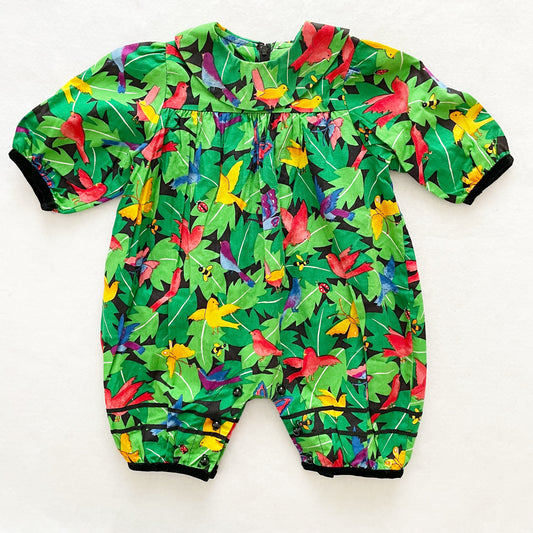 Plum Pudding Tropical Birds Romper - Yellow Clover Vintage Kids Clothes