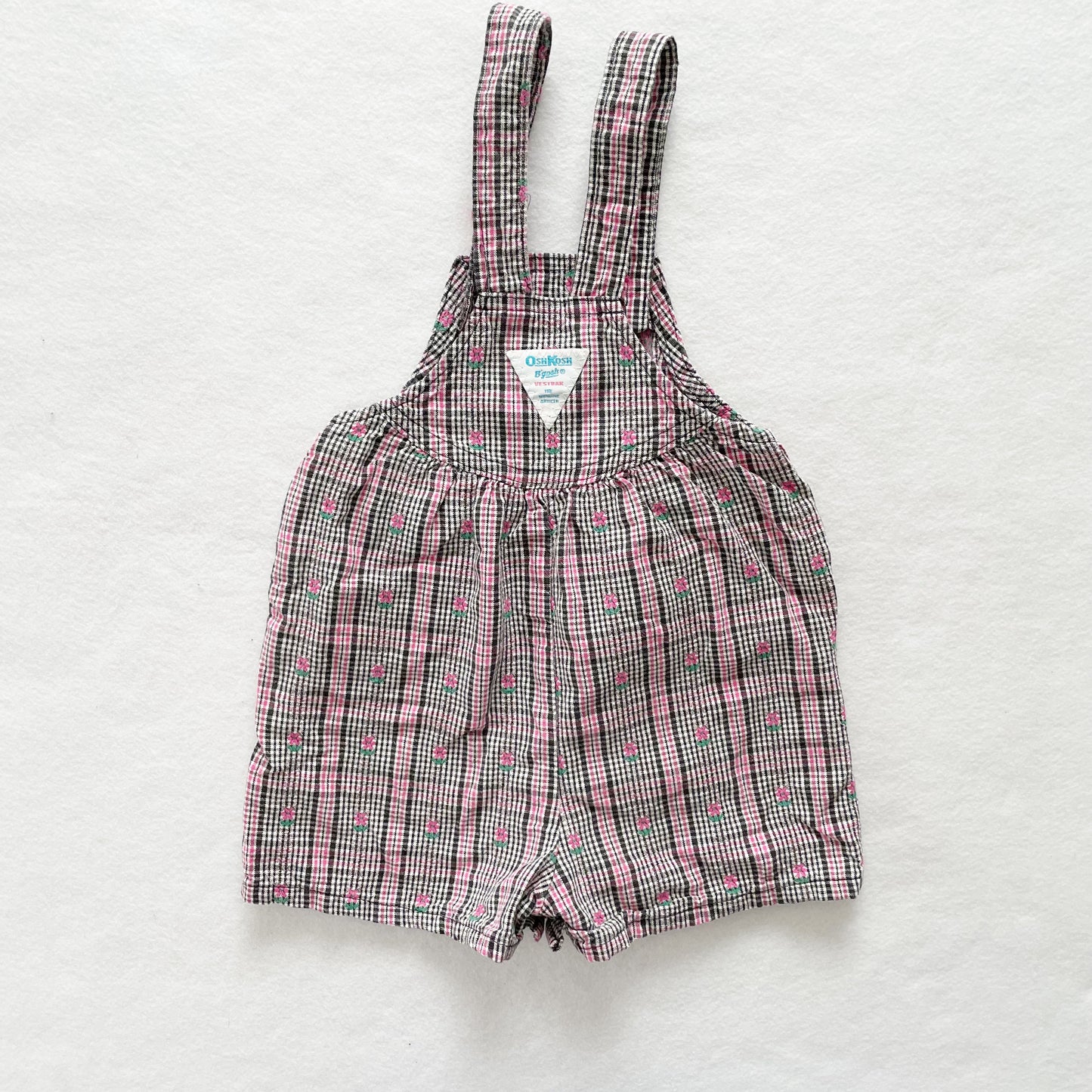 OshKosh Flower Woven Plaid Shortalls - Yellow Clover Vintage Kids Clothes