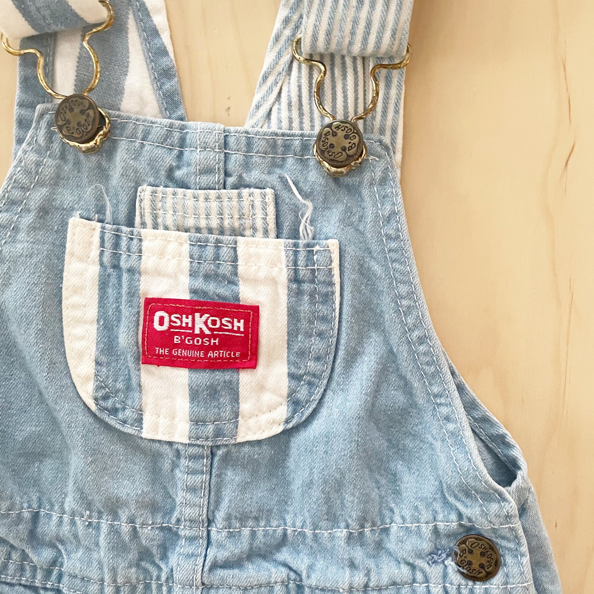 OshKosh Light Wash Stripe Block Shortalls - Yellow Clover Vintage Kids Clothes