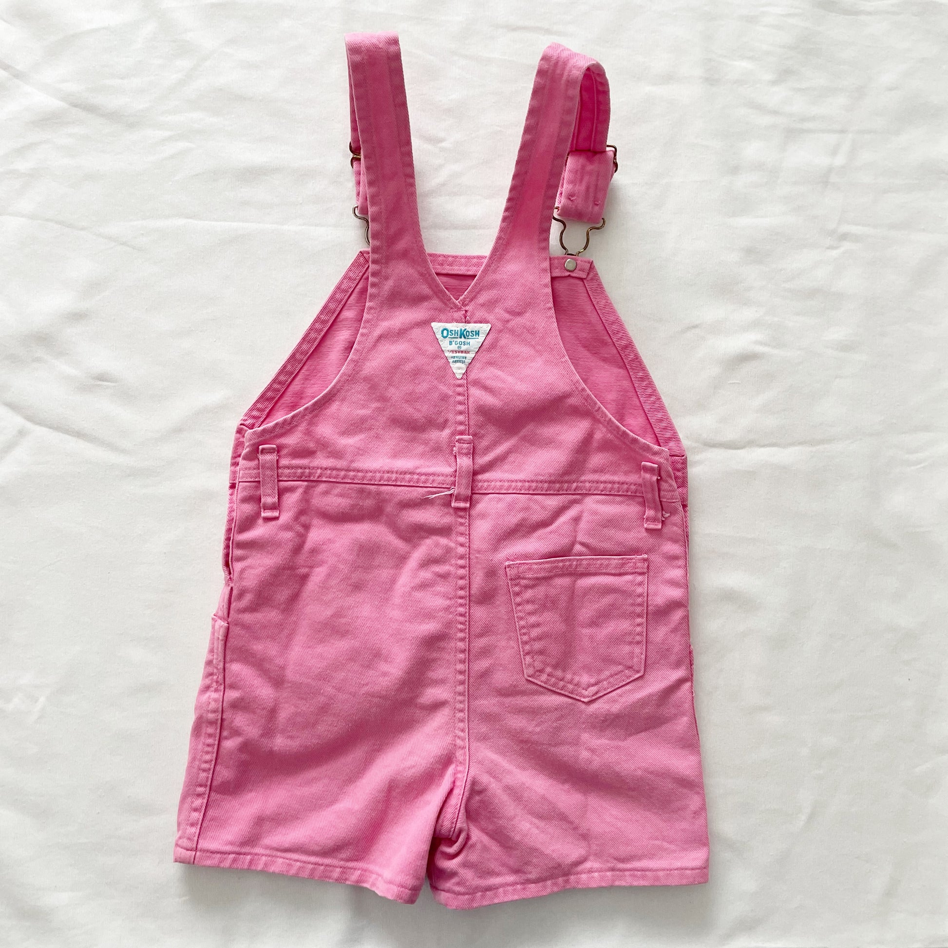 OshKosh Bubblegum Pink Asymmetrical Pocket Shortalls - Yellow Clover Vintage Kids Clothes