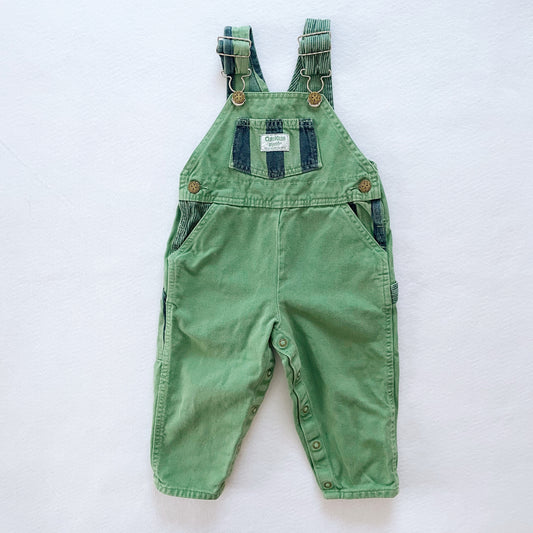 OshKosh Green Stripe Block Overalls - Yellow Clover Vintage Kids Clothes