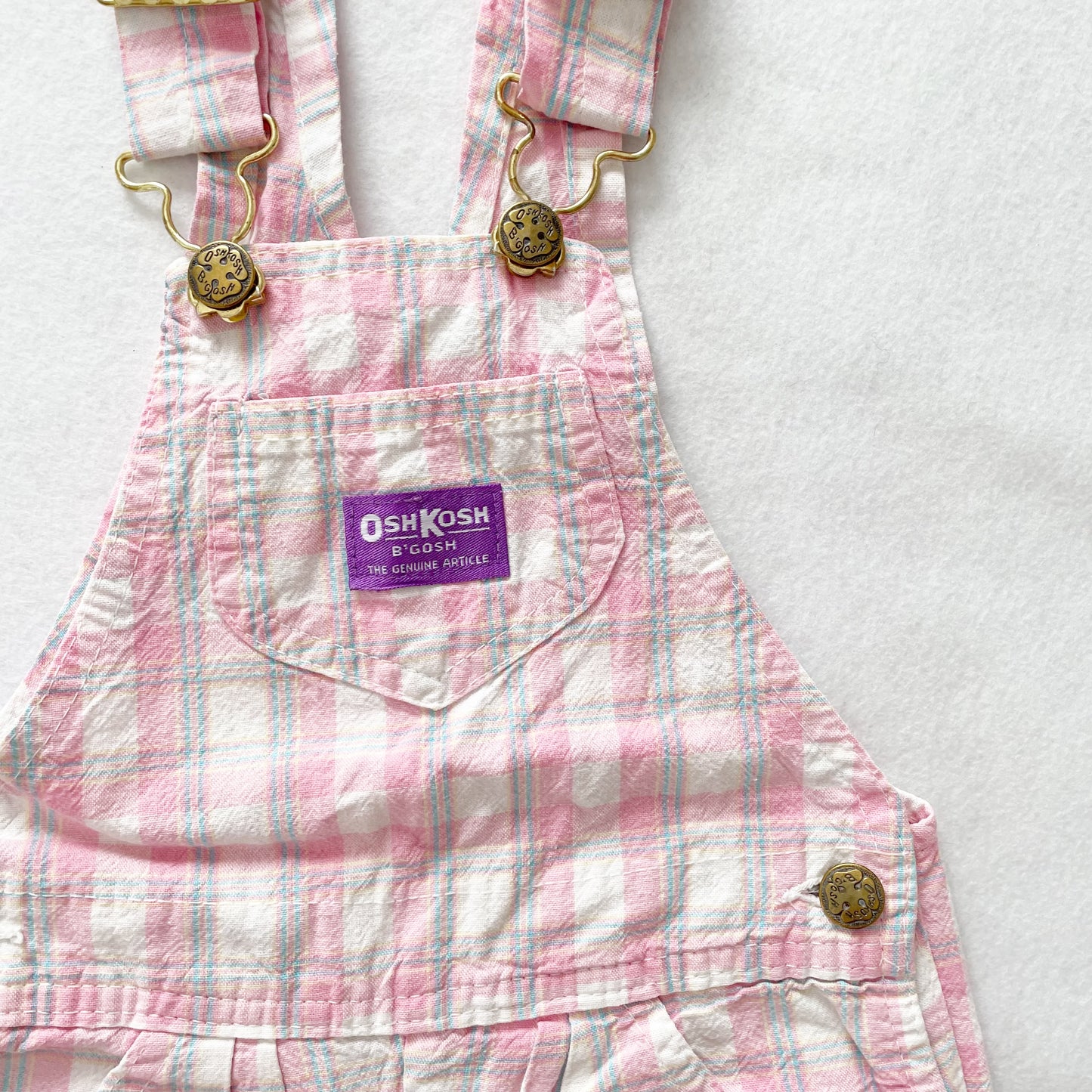 OshKosh Pink Plaid Overalls - Yellow Clover Vintage Kids Clothes