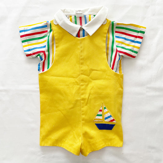 Vintage Bryan Toddler Stripe Sailboat Romper Set
